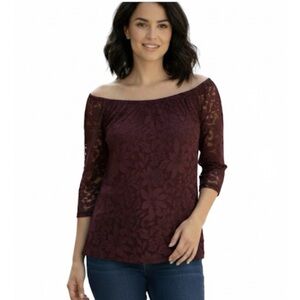 HOLLISTER Lace Overlay Crop Top with Underlay, Women’s XS, Burgundy